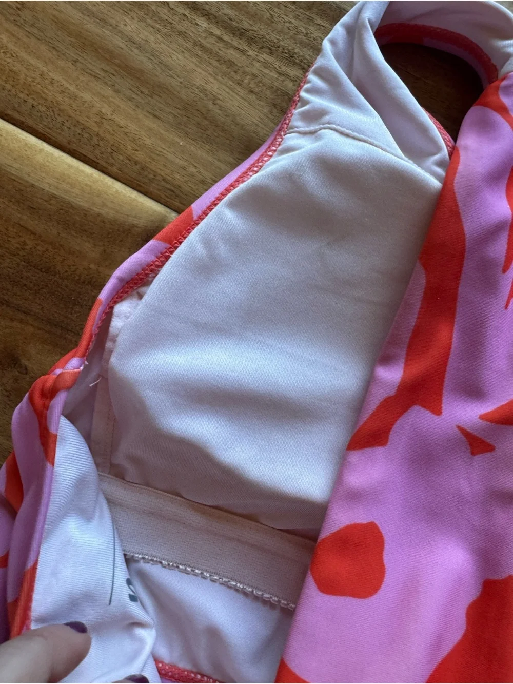 Nani Swimwear Pink and Red Abstract Sports Swim Top